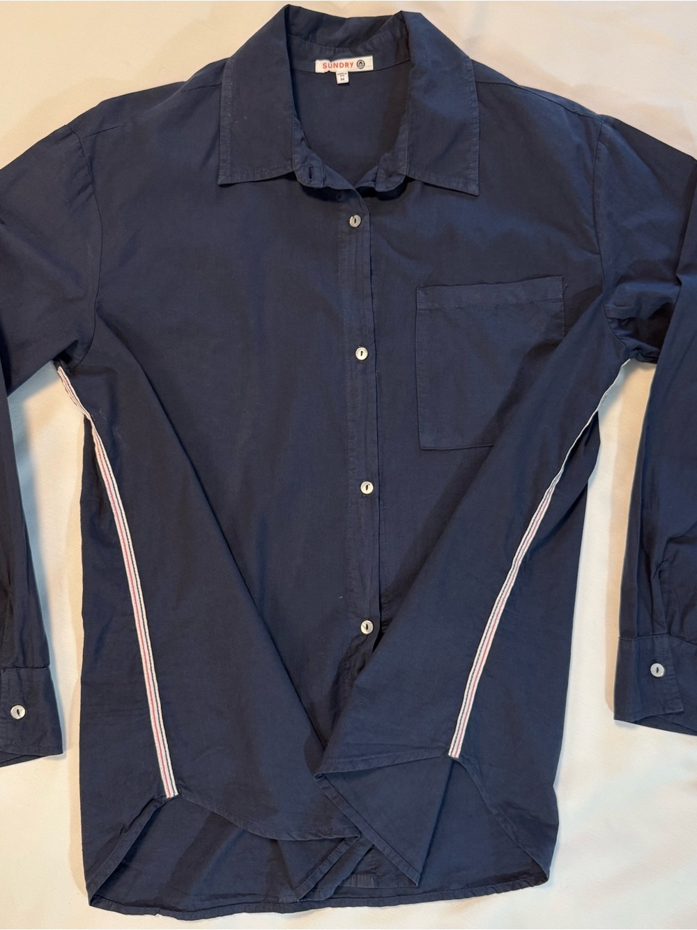 Sundry Womens Navy Side Stripe Button Down Nautical Sporty Preppy Coastal Medium
